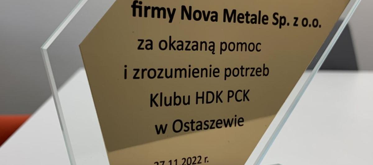 Nova Metale pomaga Klubowi Honorowych Dawców Krwi PCK w Ostaszewie